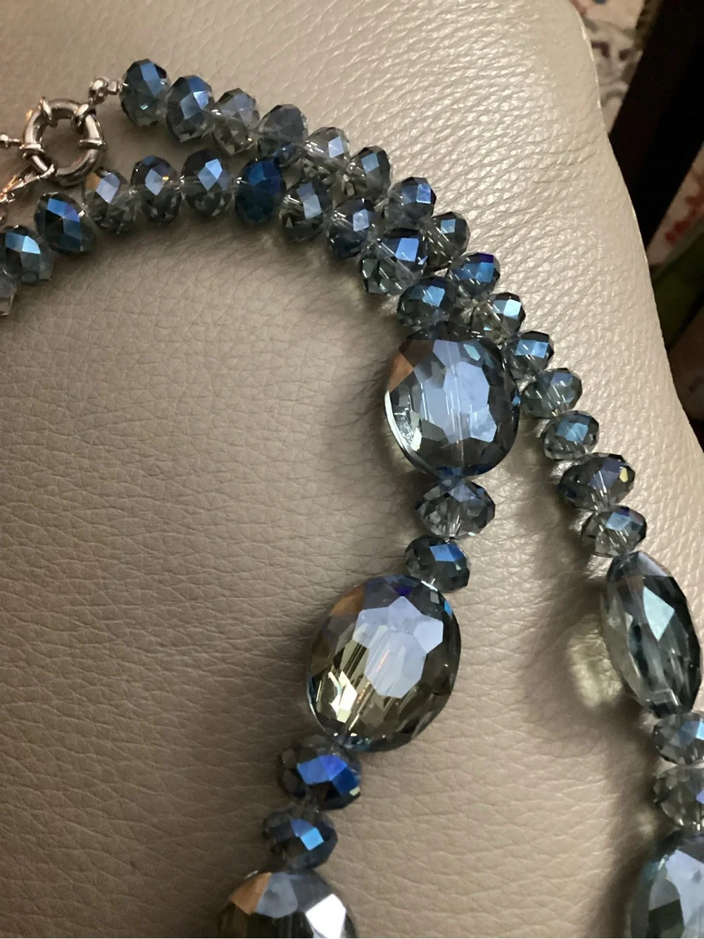 Faceted large Blue-Gray Swarovski Crystal Bead Necklace